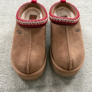 UGG Kids Brown Slippers with Red Trim